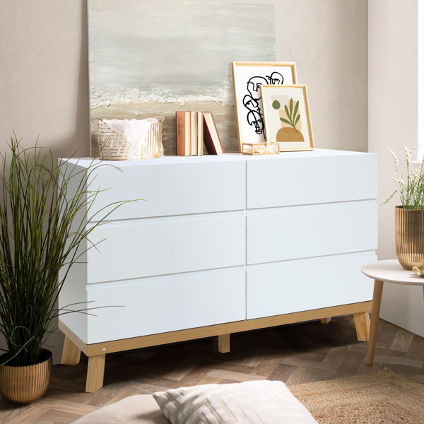 White dresser with natural wood deals legs